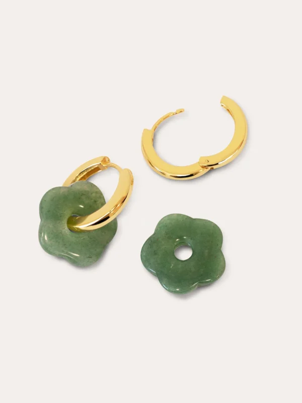 Best SINGULARU Pendientes Flor Jade Baño Oro