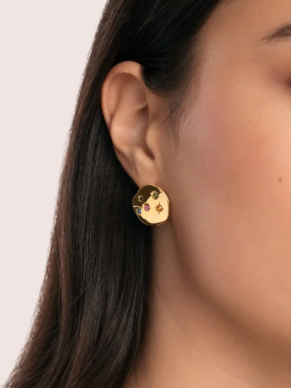 Discount SINGULARU Pendientes Nébula Acero Baño Oro