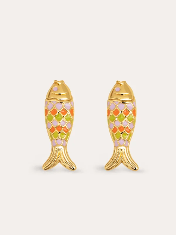 Clearance SINGULARU Pendientes Pez Color Baño Oro