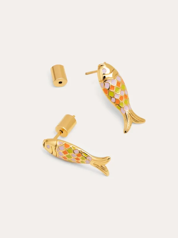 Clearance SINGULARU Pendientes Pez Color Baño Oro