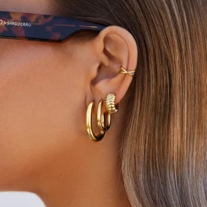 Fashion SINGULARU Pendientes Samba Acero Baño Oro