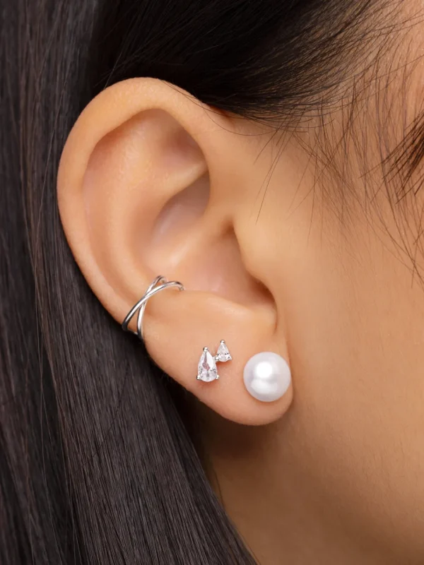 Outlet SINGULARU Pendientes Single Pearl Plata