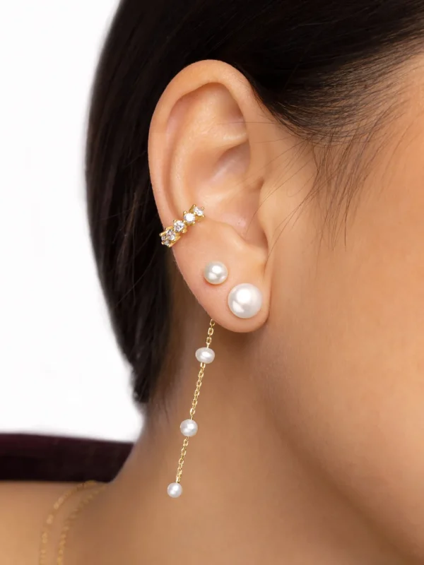 Fashion SINGULARU Pendientes Single Pearl Plata Baño Oro