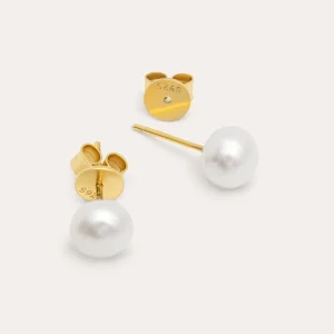 Fashion SINGULARU Pendientes Single Pearl Plata Baño Oro
