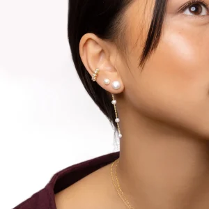Fashion SINGULARU Pendientes Single Pearl Plata Baño Oro
