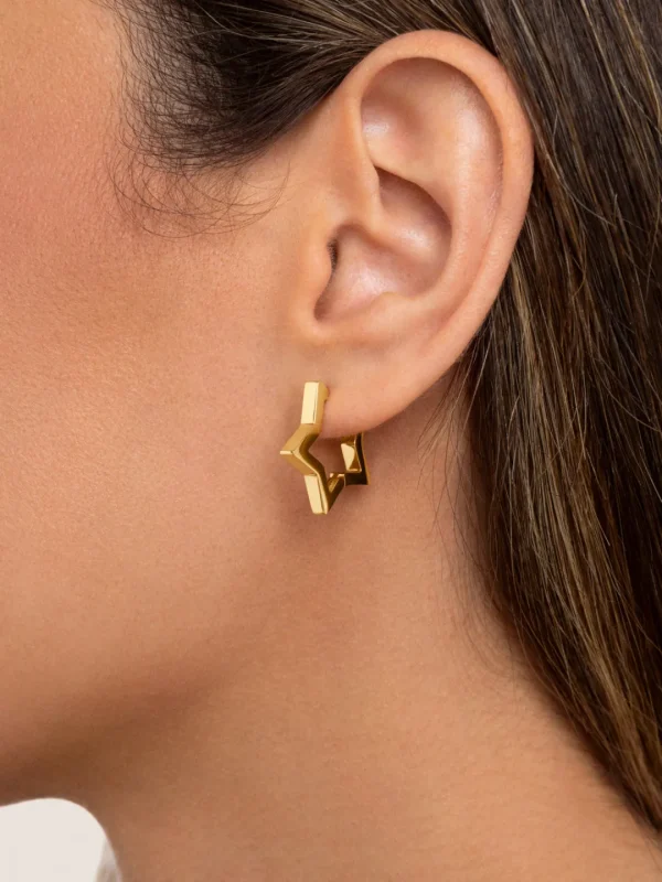 Hot SINGULARU Pendientes Superstar Acero Baño Oro