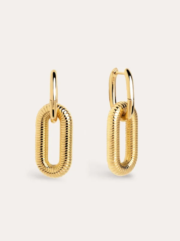 Best SINGULARU Pendientes Twisted Link Acero Baño Oro