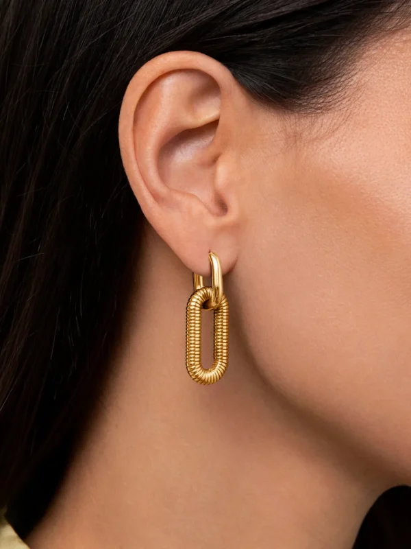Best SINGULARU Pendientes Twisted Link Acero Baño Oro