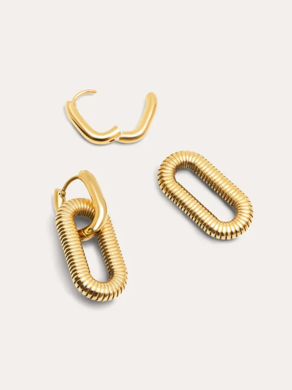 Best SINGULARU Pendientes Twisted Link Acero Baño Oro