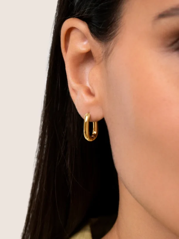Best SINGULARU Pendientes Twisted Link Acero Baño Oro
