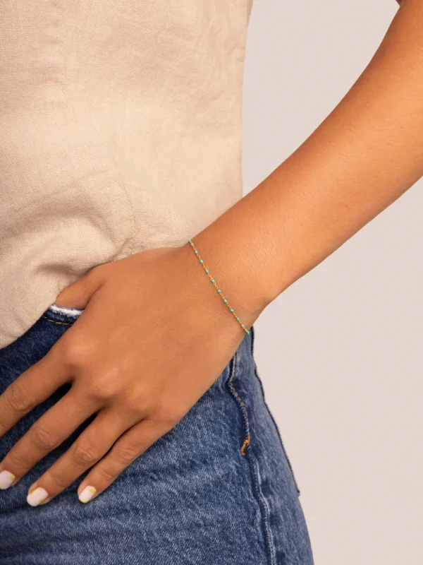 Best SINGULARU Pulsera Dots Turquoise Enamel Plata Baño Oro