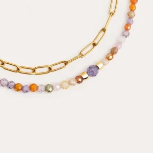 Fashion SINGULARU Pulsera Double Crystal Summer Acero Baño Oro
