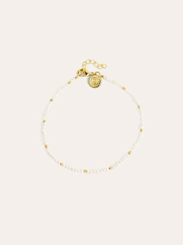 Outlet SINGULARU Pulsera Pearls Dots Acero Baño Oro