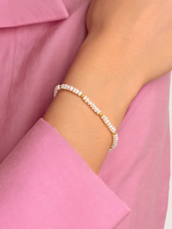 Outlet SINGULARU Pulsera Pearls Dots Acero Baño Oro